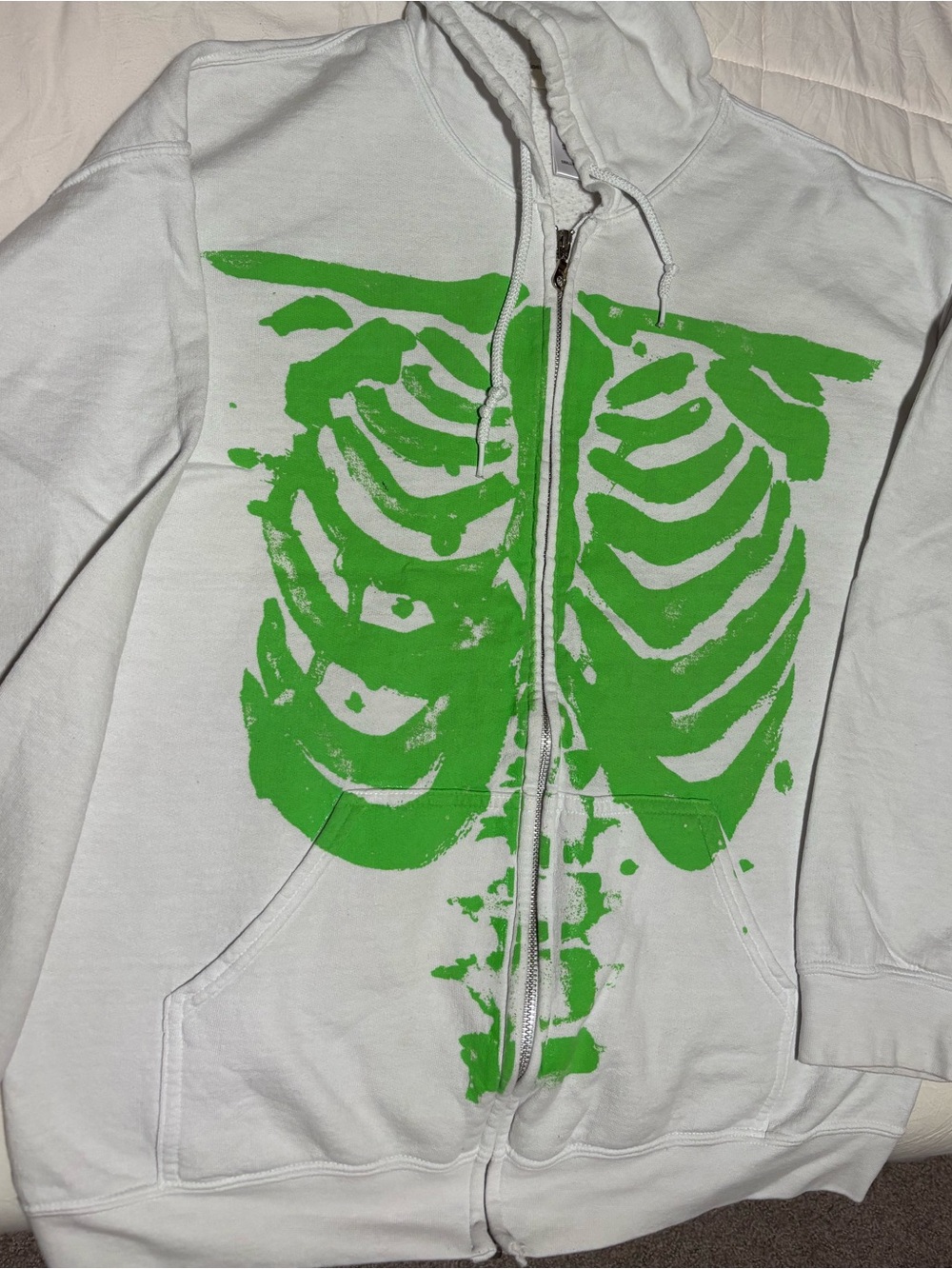 Project Social T Urban Outfitters Skeleton Zip-Up Hoodie Gray Small/Medium